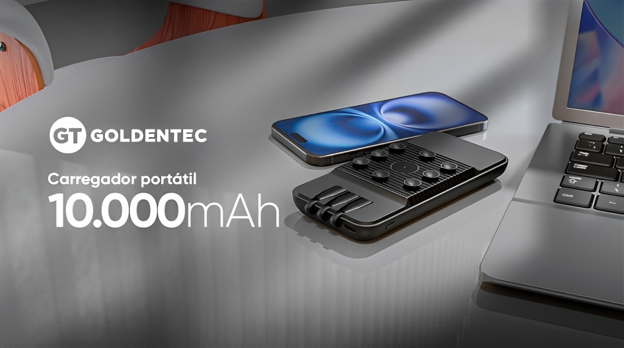 Carregador Portátil com Ventosas Goldentec 10000mAh Preto